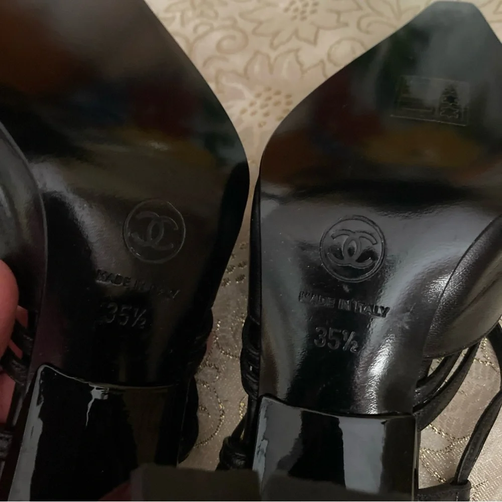 CHANEL New Black Pointed-Toe Slingback Heels Fits 5.5/6 (Euro 35.5) - Picture 10 of 16
